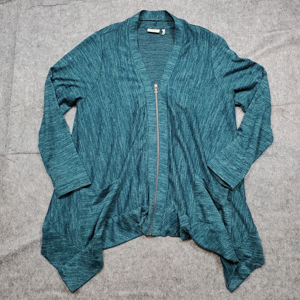 LOGO by Lori Goldstein Cardigan Womens Large Full Zip Waterfall Sharkbite Hem